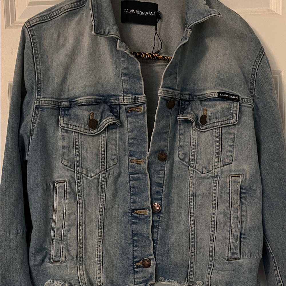 Calvin Klein crop Blue Denim Jean Jacket XL